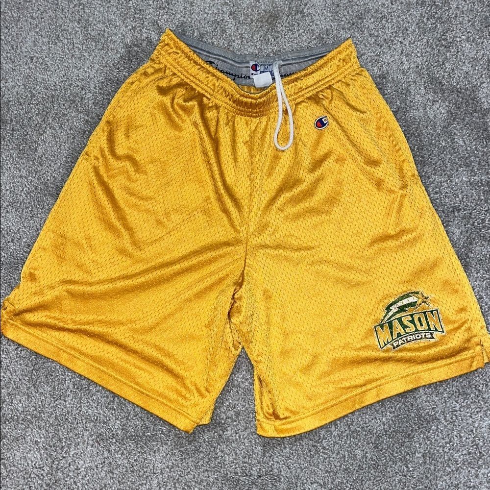 Vintage Gold mesh George Mason Patriots basketball practice shorts L retro